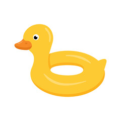 Yellow inflatable duck pool ring float toy. Vector isolated on white.