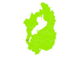 日本の滋賀県の行政区分付き地図
