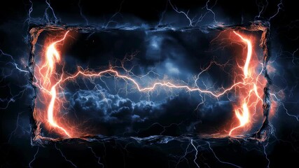 Dynamic electric energy storm surging across fiery cloudscape - Powered by Adobe