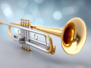 Obraz premium close-up of brass instruments (e.g., trumpet, trombone) with polished surfaces reflecting light