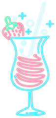 Neon Glow Cocktail with Strawberry Illustration