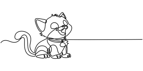 Cat in continuous one line drawing style. Abstract and minimalist cat icon. Vector illustration. Pro vector, Continuous one simple single abstract line drawing of cat icon in silhouette on a white. 