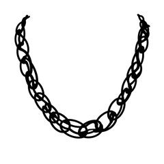 Silhouette of intertwined necklace chain on white background, minimalist design