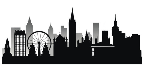  silhouette city skyline on white background