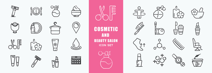 Beauty and cosmetics line icons collection. Big UI icon set in a flat design. Thin outline icons pack. Vector illustration EPS10