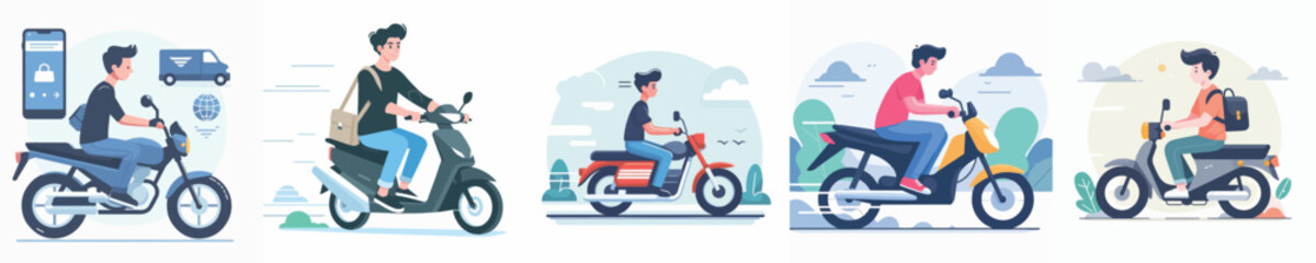 vector character driving a motorbike