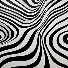 Fototapeta premium Abstract Optical Illusion Black and White Wavy Pattern with Curved Lines
