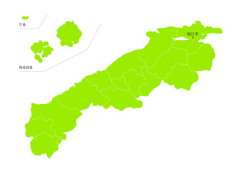 日本の島根県の行政区分付き地図
