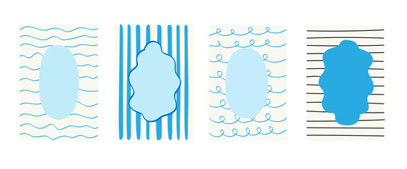 Marine vector modern frames design for text. Background cards borders with intricate patterns flowing lines, water, seacoast. For invitations, posters, social media graphics, flyer, digital projects