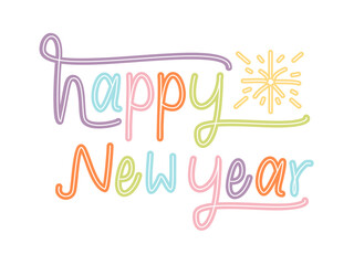 HAPPY NEW YEAR TYPOGRAPHI HANDWRITING COLORFUL NEON VECTOR DESIGN