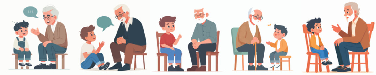 vector character boy talking to grandfather