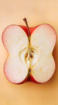 A photorealistic, ultra-HD image of half a red apple with a smooth, shiny skin and crisp, white fles