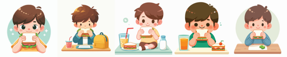 boy character vector eating sandwich