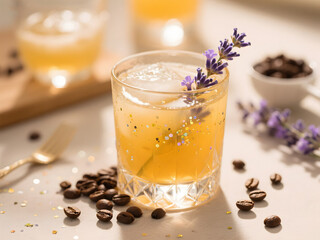 Crystal Glass Cocktail with Lavender and Glitter