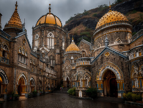 close-up of intricate details of colonial-era architecture in mumbai (e.g.