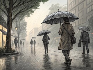 Pedestrians in the rain