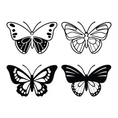 butterfly silhouettes collection, vector illustration  on white background