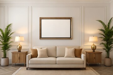 Frame Mockup , Modern Wall in Living Room Interior – ISO A Paper Poster Size, 3D Render Design