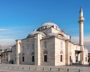 The 16th-century Selimiye Mosque, an example of Ottoman architecture, on a sunny day in Konya, Turkey