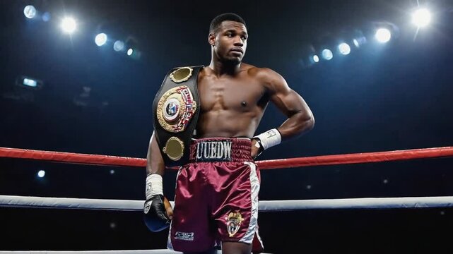Boxer with the championship belt.