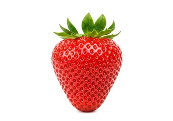 Single ripe strawberry isolated on white background in a studio shot