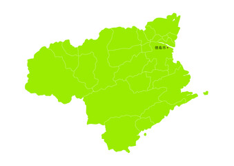 Obraz premium 日本の徳島県の行政区分付き地図 
