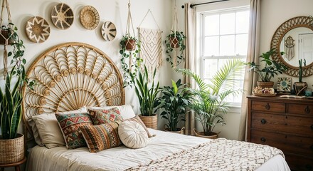 A futuristic and beautiful living room interior with a bad and some plants 