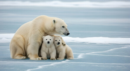 Polar Bear Family on Ice