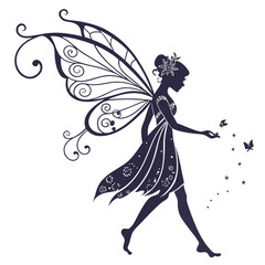 silhouette fairies on white background