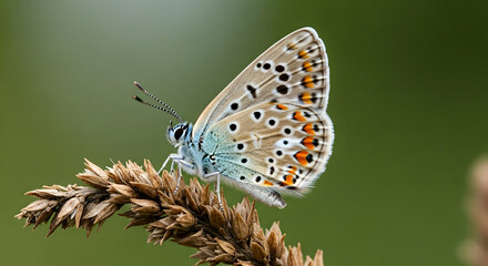 Obraz premium Butterfly on Plant with Colorful Wing Pattern