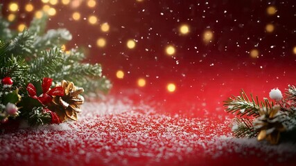 Christmas-themed red background with soft blur snow falling effect and glowing festive light particles creating a warm holiday mood - Powered by Adobe