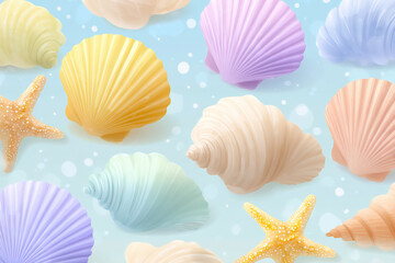 cheerful seamless pattern of colorful beach elements (e.g., seashells, starfish