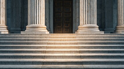 Enigmatic stone staircase and arched doorway, journey into mystery architectural splendor