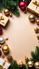 Festive christmas decorations holiday scene decorative elements cozy atmosphere bird's eye view celebration theme