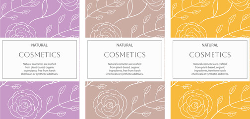 Set of blank cosmetic frames and labels. Beauty brand tag, salon sale sticker, spa quality mark, soap promotional badge, perfume shopping labels