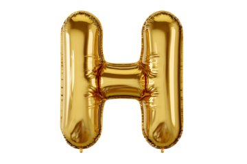 Inflatable golden letter h balloon floating on transparent background, perfect for party decorations, typography, and creative projects
