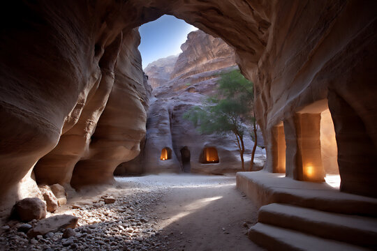 vibrant abstract patterns and textures of the colorful sandstone formations within petra - Powered by Adobe