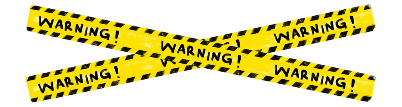 cute hand drawn yellow black warning danger safety alert text word police line cross border kids doodle crayon watercolor illustration clipart png sticker