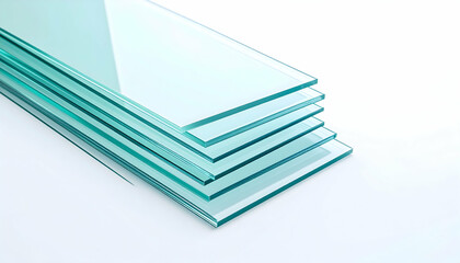 Stack of Rectangular Clear Glass Sheets on White Background