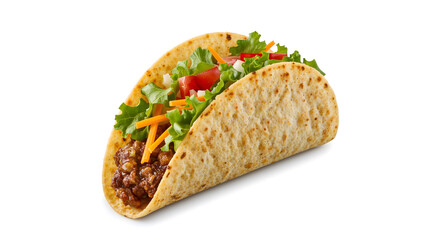 Taco fillings of ground beef, lettuce, tomatoes, and cheese combine for a flavorful and satisfying meal option. Perfect for food blogs and restaurant menus.