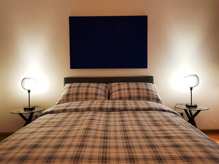 Modern luxury bedroom interior in minimal scandinavian style, 3d render