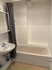 Modern bathroom interior in minimal scandinavian style, 3d render