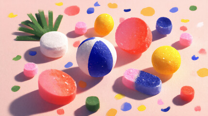 colorful and playful doodles of summer elements (e.g., sun, ice cream