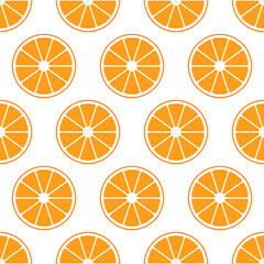 Seamless pattern of orange slices isolated on white background.