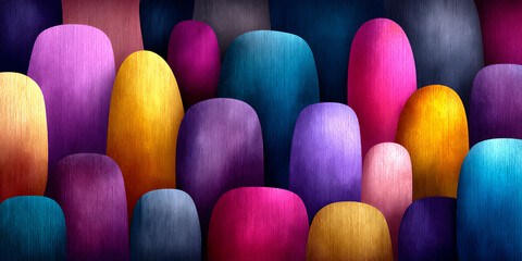 seamless pattern of colorful and abstract doodle shapes and scribbles on a dark background