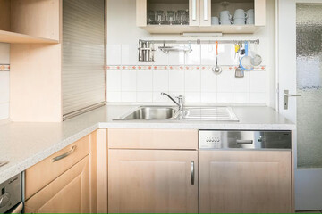 Modern luxury kitchen interior in minimal scandinavian style, 3d render