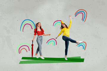 Image zine trend photo collage of happy girl guy dance rainbow celebration chill occasion greeting...