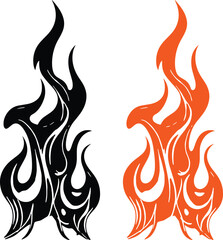 Fiery Flame Designs Black and Orange Tribal Tattoo Style Illustrations