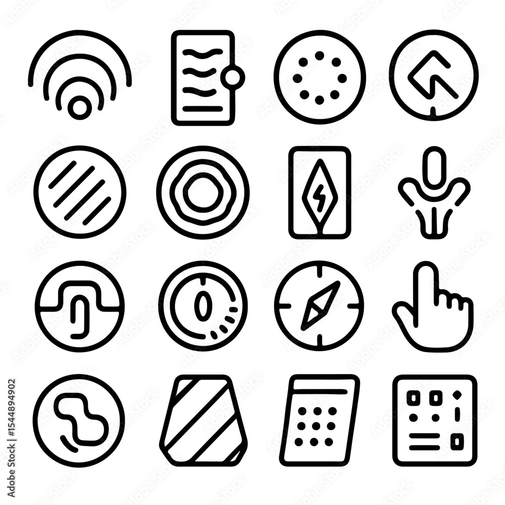 Poster abstract set of line icons with different shapes, representing technology, communication and interfa