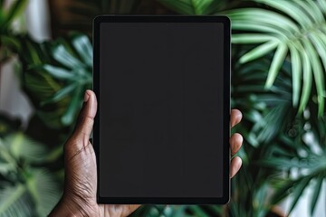 High Detail Visual of Black Male Hand Holding Black Tablet, Isolated Cutout